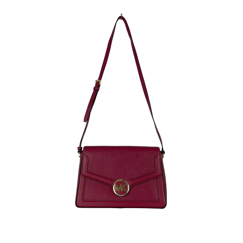 Michael Kors Shoulder Handbag Jessie Medium Berry Pink Leather Bag MK Logo